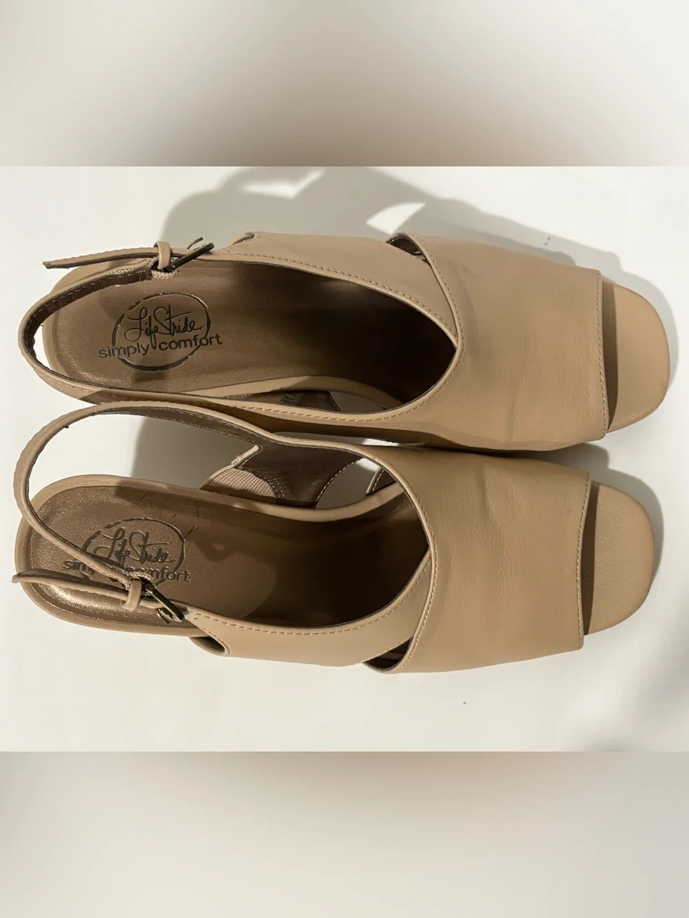 LifeStride Women's Beige Slingback Cork Wedge Sandals